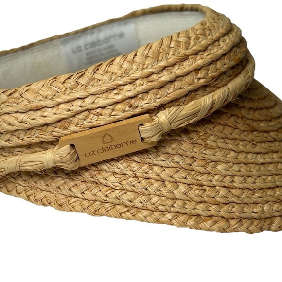 Liz Claiborne Open Visor Woven Straw Sun Visor Natural Braided Hat Beach Garden - Picture 6 of 13
